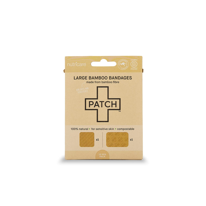 [Australia] - PATCH Large Format Bamboo Plasters for Cuts & Scratches, Hypoallergenic Wound Care for Sensitive Skin - Latex Free, Natural, 10pcs 1 Pack (10 Plasters) 