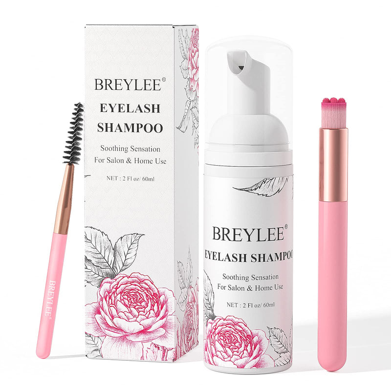[Australia] - Eyelash Extension Cleanser, BREYLEE Eyelash Extension Shampoo Eyelash Extension Foam & Brushes Eyelid Cleanser for Makeup Remover Paraben & Sulfate & Oil Free for Salon and Home Use 3 Count (Pack of 1) 