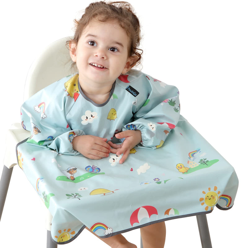 [Australia] - PewinGo Weaning Bib Attaches and Fully Cover to Baby Highchair , Long Sleeves Bib with Waterproof, Comfortable,Machine Washable , Suitable for BLW 6 Month to 3 Years Old--Grey,Toddler Bib S Grey 