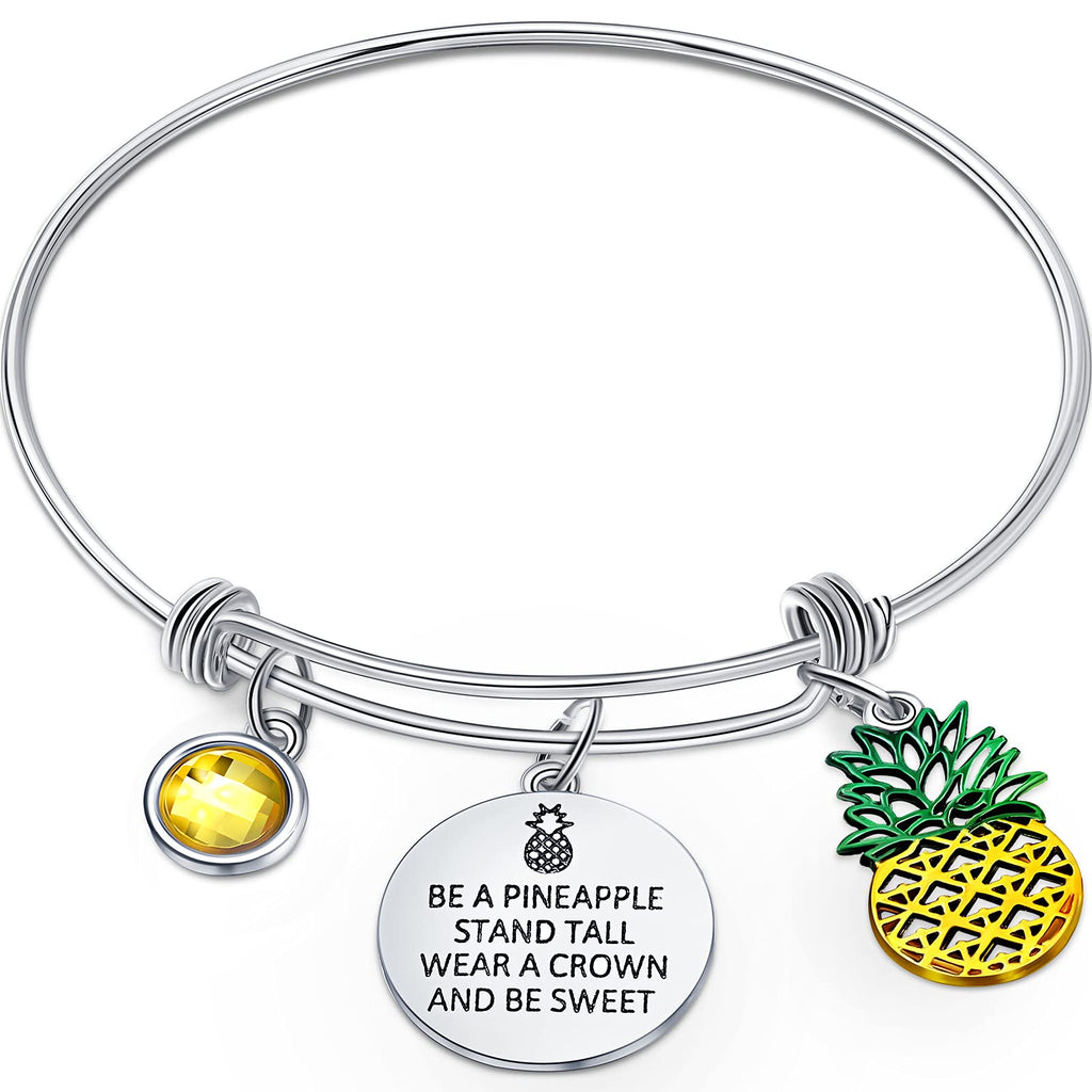 [Australia] - Yaomiao Pineapple Bangle Bracelet Be a Pineapple Present for Women Girls Stainless Steel Message Pineapple Inspirational Present for Women 