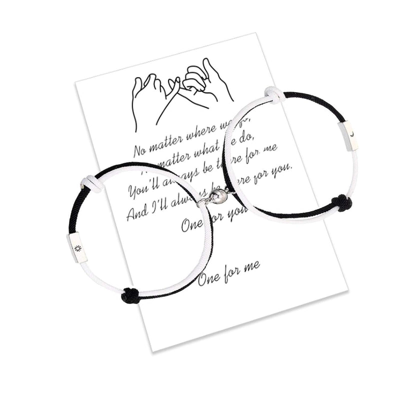 [Australia] - 2pcs Magnetic Mutual Attraction Couple Bracelets Handmade Rope Braided Matching Bracelets Boyfriend Girlfriend gift Sun-moon Black and White Magnetic Bracelet 
