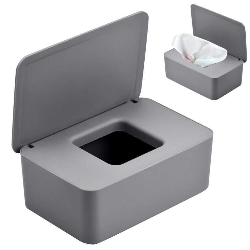 [Australia] - Wipes Dispenser Case Baby Wet Wipes Box Tissue Storage Case Container Plastic Napkin Box Toilet Paper Holder with Lid Seal for Home Office Car, Gray 