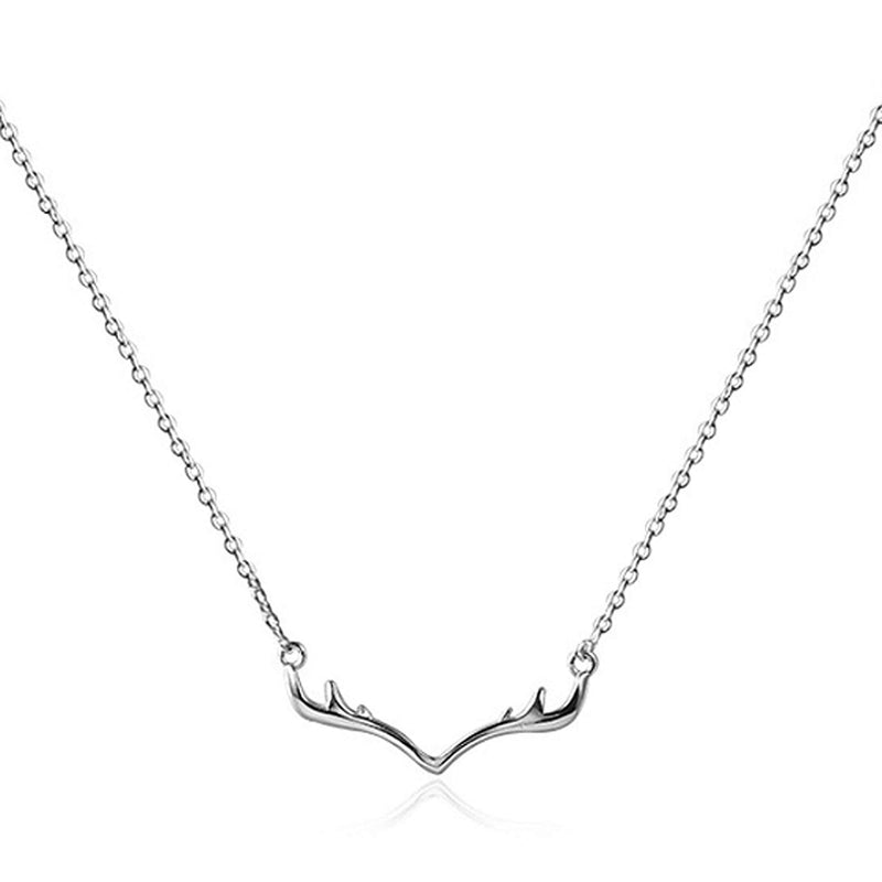 [Australia] - Hiqmic 925 Sterling Silver Cute Deer Antlers Pendant Necklace White Gold Plated Jewelry 16"_WA99007 