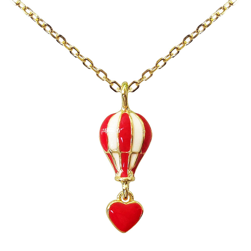 [Australia] - Hiqmic 925 Sterling Silver Red Heart Hot Air Balloon Pendant Necklace White Gold Plated Jewelry 16"-18", WA99117 