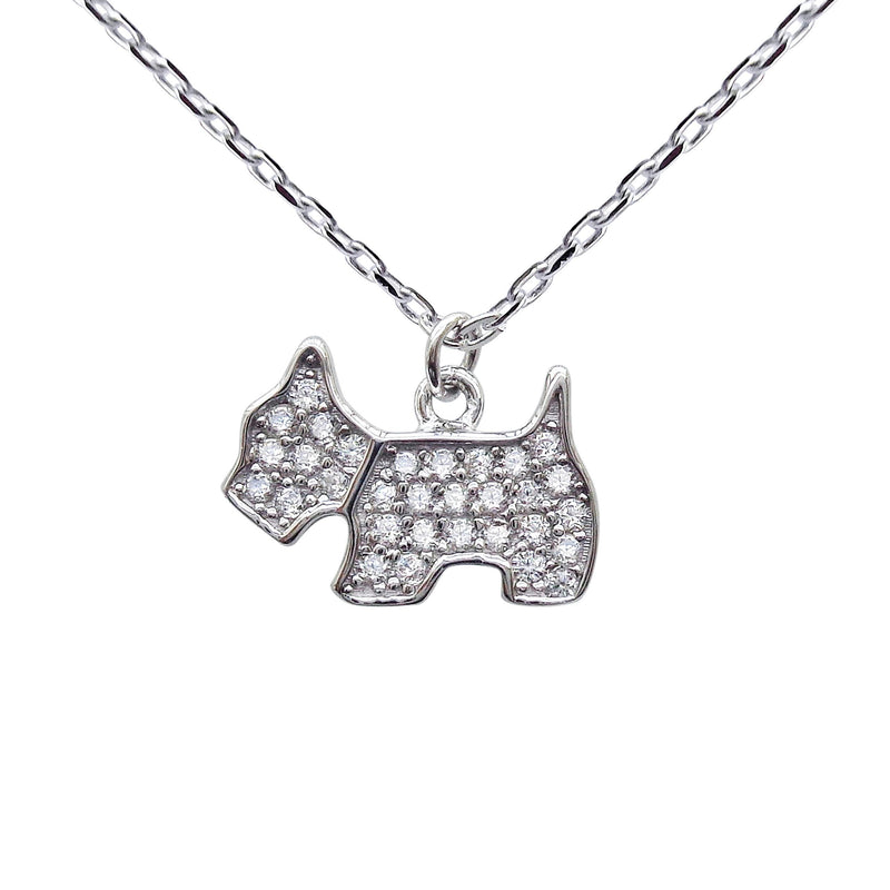 [Australia] - Hiqmic 925 Sterling Silver Cute Dog Puppy Rhinestones Pendant Necklace White Gold Plated Jewelry 16"_WA99094 