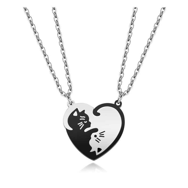 [Australia] - JSDDE Couples Heart Matching Necklace Yin Yang Cat Hug Puzzle Necklace for His and Hers Lovers Valentines Gifts Black & White 
