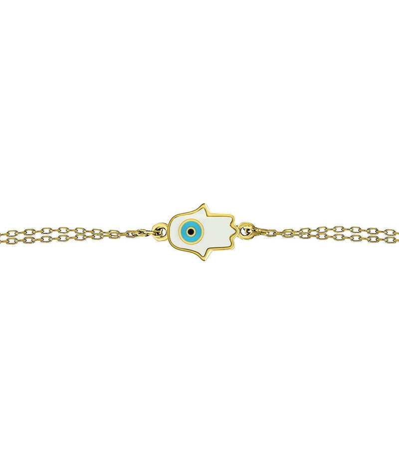 [Australia] - MYSTIC JEWELS by Dalia – Enamel Bracelet Fatima Hand and Turkish Eye – Double Chain – 925 Sterling Silver – Minimalist Gold Plated 