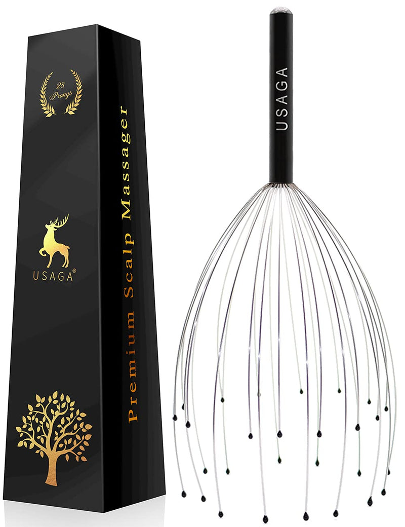 [Australia] - USAGA 28 Finger Head Scratcher, Head Massager, Scalp Massager, Head Whisk Massager, Wire Massager for Head Hair Body Massage and Stress Relax (Black) Black 