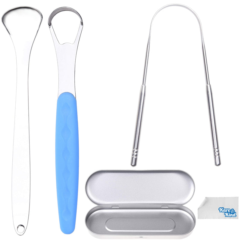 [Australia] - Kare & Kind 3X Tongue Scrapers - Steel Cleaners with a Lightweight Carry Case - for Home and Travel - Reduce Bad Breath, Remove Excess Food Particles 