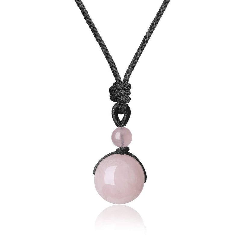 [Australia] - coai Unisex Genuine Round Gemstone Beads Pendant Necklace Rose Quartz 