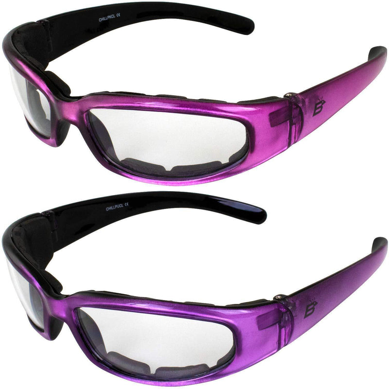 [Australia] - 2 Pairs of Birdz Eyewear Chill Women's Foam Padded Motorcycle Sunglasses Pink & Purple Frames Clear Lenses 