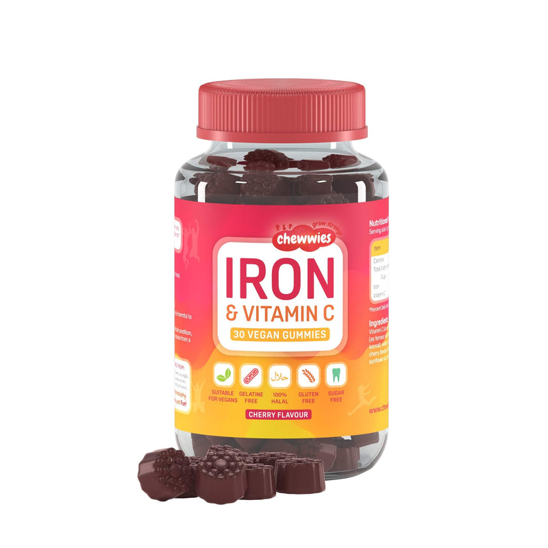 [Australia] - Iron & Vitamin C - Vegan Chewable Gummies - Sugar Free Ferrous Sulfate Iron | Helps Strengthen Your Immune System | 1-Month Supply by Chewwies Vitamins 