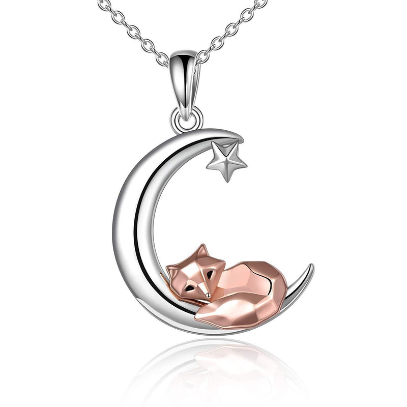 [Australia] - Fox Necklace Sterling Silver Cute Origami Fox Moon Pendant Jewelry Gifts for Women Jewelry Moon Fox 