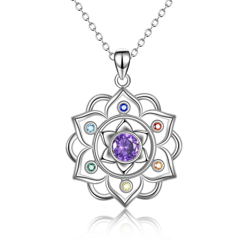 [Australia] - 925 Sterling Silver Chakra Necklace Yoga Lotus Pendant Necklace Jewelry Mother's day Gifts for Women 