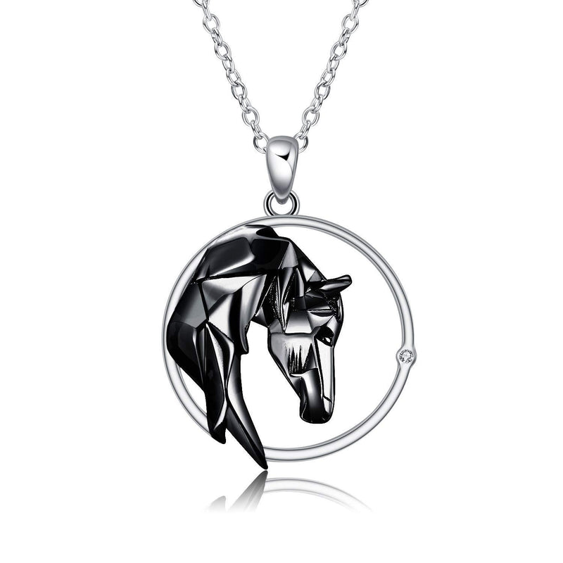 [Australia] - Horse Necklace Sterling Silver Origami Horse Pendant Necklace Gifts for Women Jewelry black 