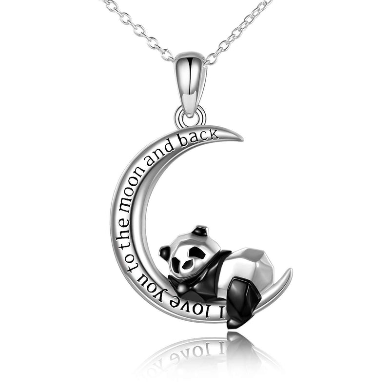 [Australia] - Panda Necklace Sterling Silver Origami Cute Panda I Love You To The Moon And Back Pendant Necklace for Women Jewelry moon panda 