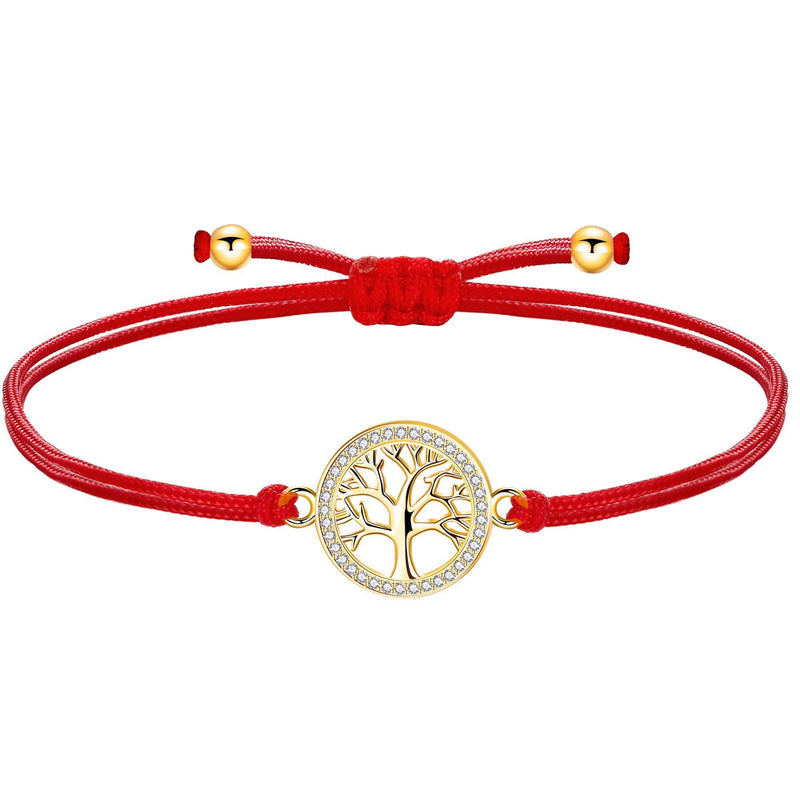 [Australia] - ZENI Tree of Life Bracelet for Women Girls Handmade Filigree Cord Chain Adjustable Jewellery, Choose Color Gold, red cord Copper 
