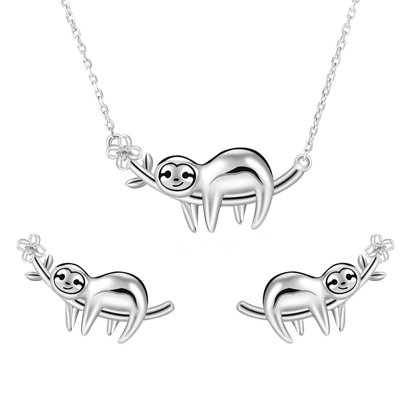 [Australia] - SOSPIRO Sloth Pendant Necklace and Studs Earrings Set, 925 Sterling Silver Sloth Birthday Wedding for Women Girls, Cute Sloth Pendant Necklace Animal Necklace Charms for Teens Girls 