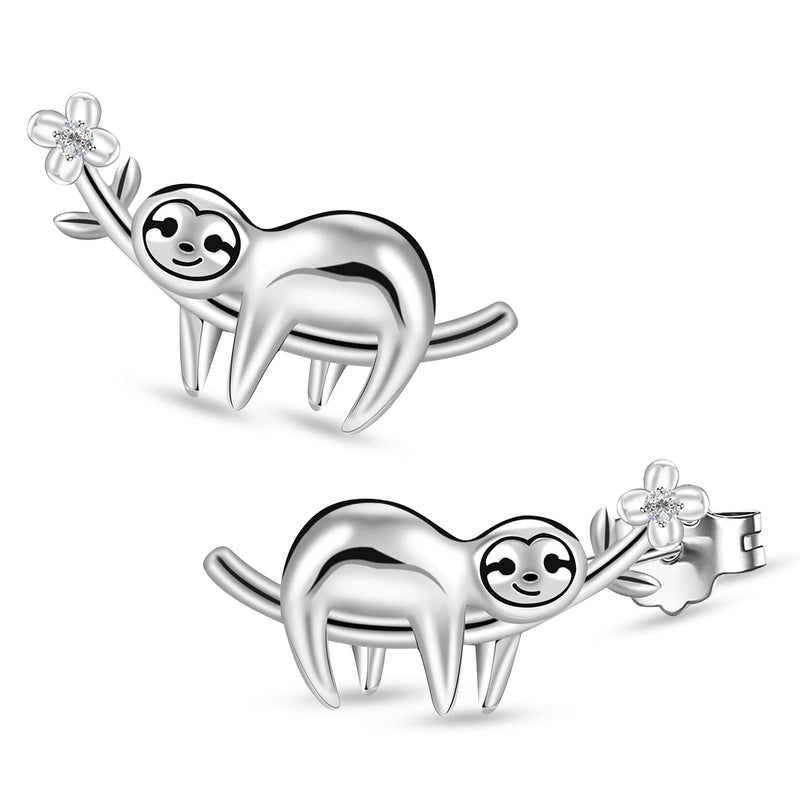 [Australia] - SOSPIRO Sloth Studs Earrings 925 Sterling Silver Animal Jewelry Lazy Sloth Flower Earrings for Women Girl Her, Birthdad Christmas New Year Sloth Gifts for Girlfriend Wife Mom 