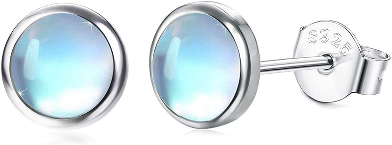 [Australia] - Milacolato 925 Sterling Silver Moonstone Stud Earrings 14K White Gold Synthetic Round Moonstone Stud Earrings Small Stud Earrings for Women 4MM 5MM 6MM 7MM 