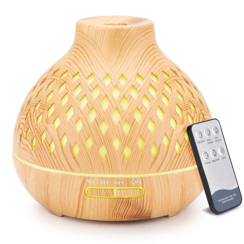 [Australia] - 400ML Essential Oil Diffuser, Remote Control Diffusers for Essential Oils, Electric Ultrasonic Air Humidifier, Aromatherapy Diffuser with Waterless Auto-Off A-yellow 