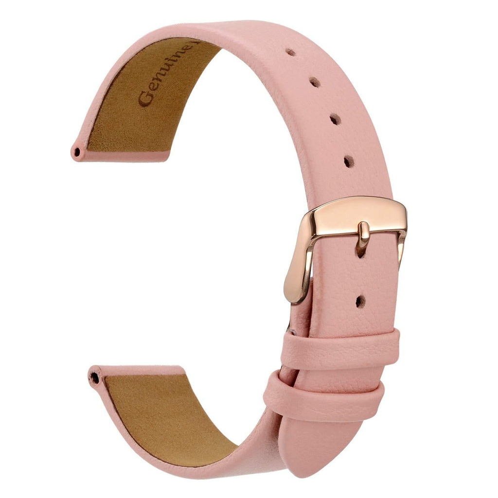 [Australia] - WOCCI Elegant Watch Straps, Genuine Leather Replacement Bands, Stainless Steel Buckle, 10mm 12mm 14mm 16mm 18mm 20mm Light Pink (Rose Gold Buckle) 