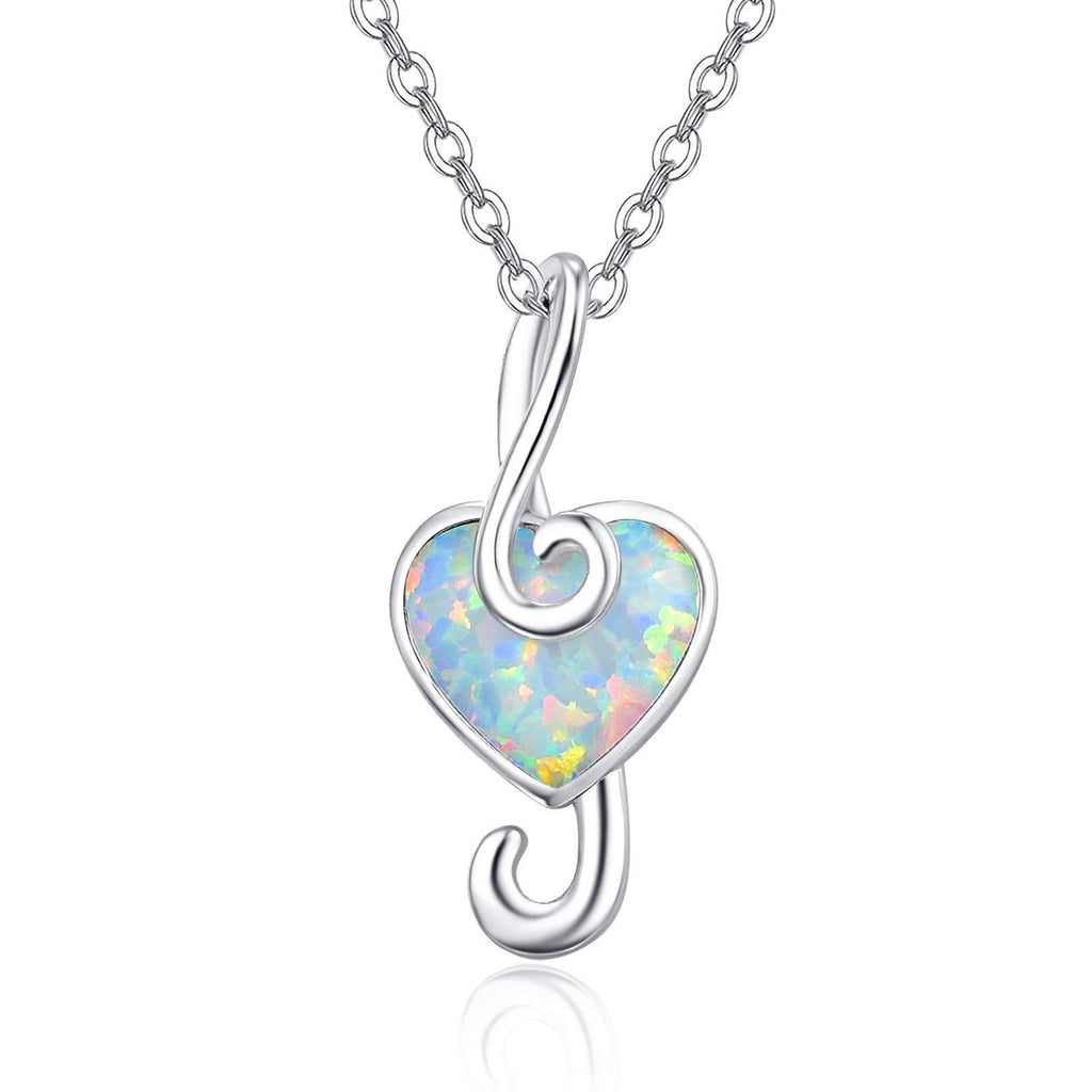 [Australia] - Heart necklace for Women 925 Sterling Silver Opal Musical Note Pendant Jewelry Gift for Women Girls 
