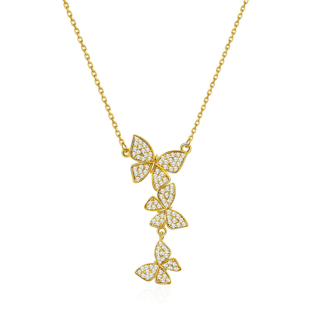 [Australia] - GELVTIC Gold Layered Necklace for Women,Long Multilayer Necklace with Butterfly Leaf Cross Pendant for Girls 65-butterfly-gold 