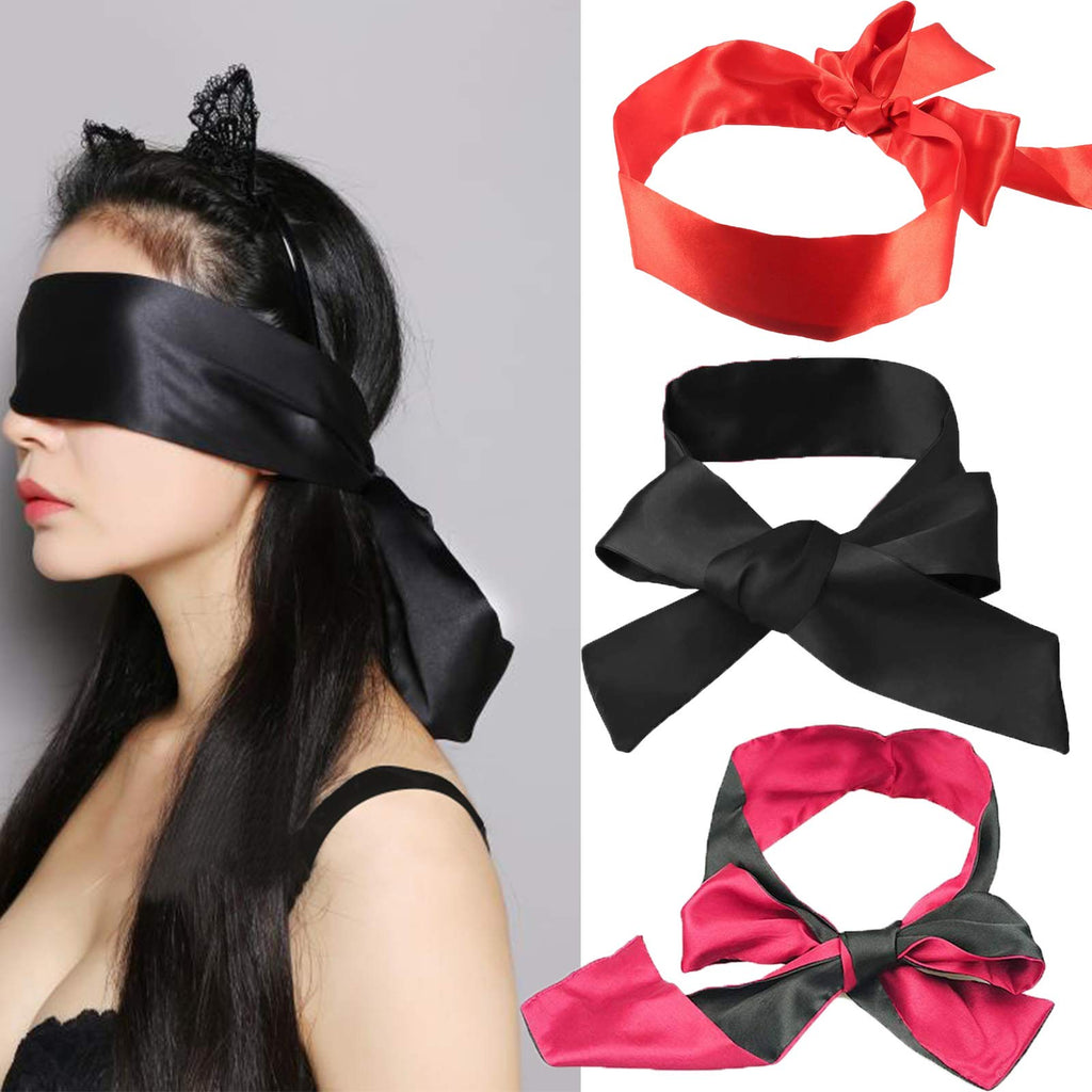 [Australia] - 3 Pack Silk Eye Mask Satin Eye Cover Sleeping Cover Blindfold for Sleeping Games,Valentine's Gift, Romantic Games(Black and Red) 
