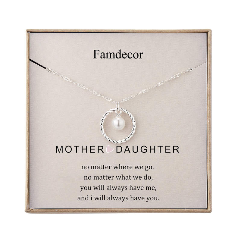 [Australia] - Famdecor Mother and Daughter Necklace Sterling Silver Mother Daughter Jewellery Round Circle Necklace for Mom Daughter Gifts Mothers Day Gifts from Daughter 