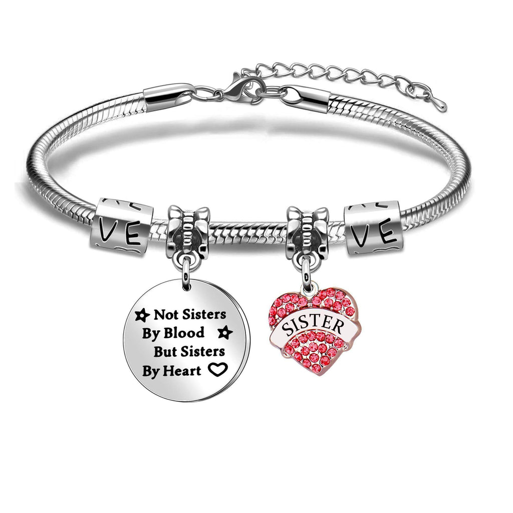 [Australia] - Women's Jewellery Not Sister By Blood But Sister By Heart Bracelet for Soul Sister Unbioloical Sister Rose Red Crystal Pendant Bracelet 