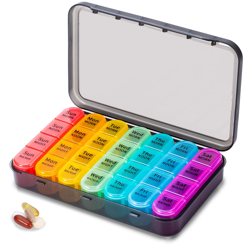 [Australia] - Pill Box 4 Times a Day, 7 Days Pill Organiser Box with 28 Compartments, Weekly Pill Case for Morning Noon Evening and Bed Time Rainbow 