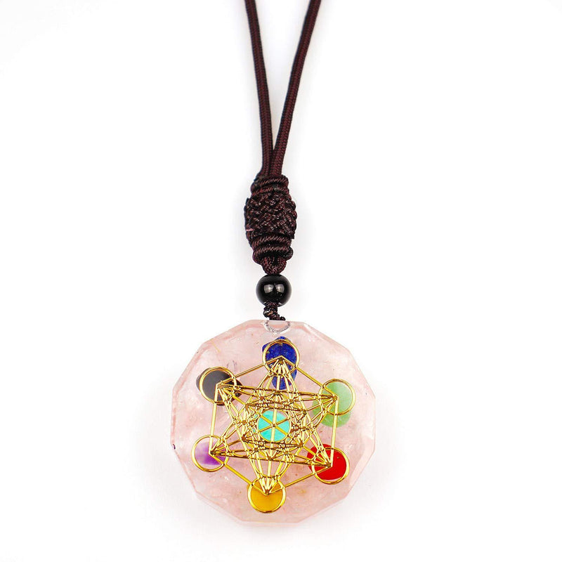 [Australia] - ARZASGO 7 Chakra Natural Healing Stone Necklace, Orgone Energy Crystal Magic Circle Pendant Adjustable Necklace Jewelry Gift for Women Men Chakra-Pink 