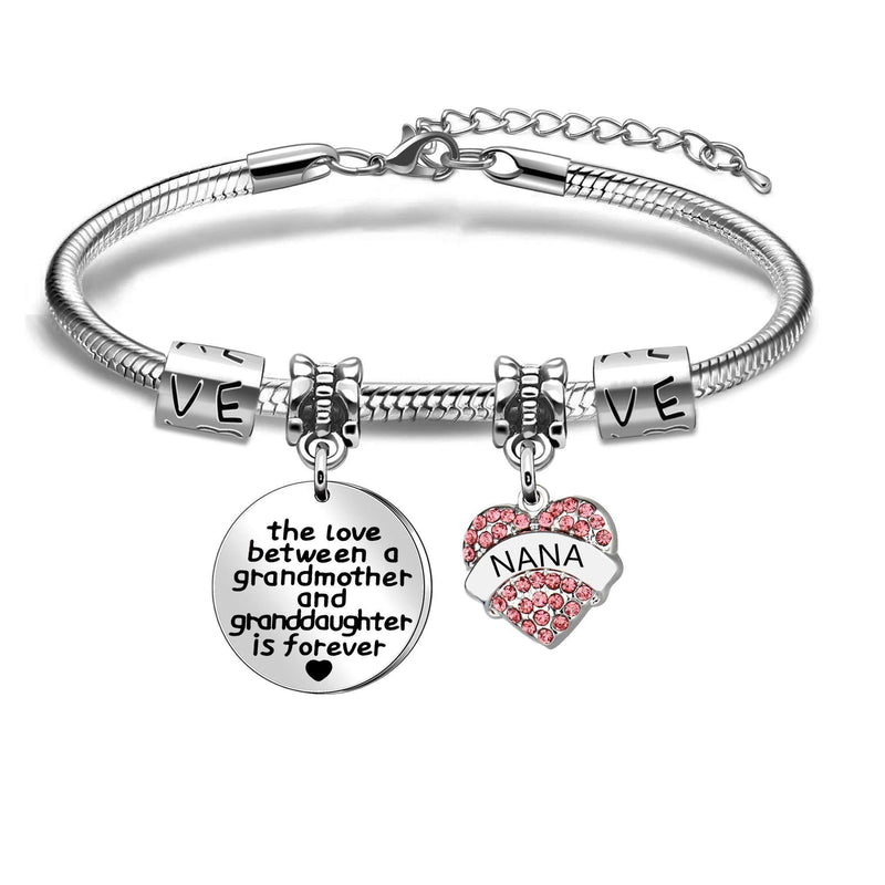 [Australia] - Nana Gifts, Crystal Pendant Bracelet Jewellery for Nana Grandma Present From Granddaughter,The Love Bewteen a Grandmother and Granddaughter is forever 