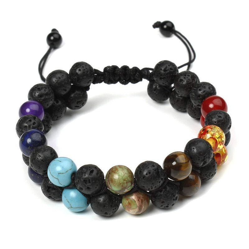 [Australia] - ARZASGO Natural Gemstone Beaded Bracelet, Multi-Layer Lava Rock Bangles Braided Rope Bracelets for Men Women's Yoga Meditation Prayer Healing Protection 2L-7Chakra 