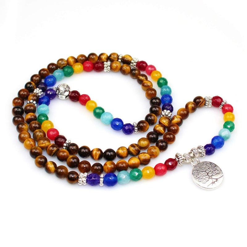 [Australia] - ARZASGO 7 Chakra Healing Crystal Stone Multilayer Wrap Bracelets, Tree of Life Pendant 108 Chakra Prayer Beads Bracelet for Yoga Meditation Healing Protection 