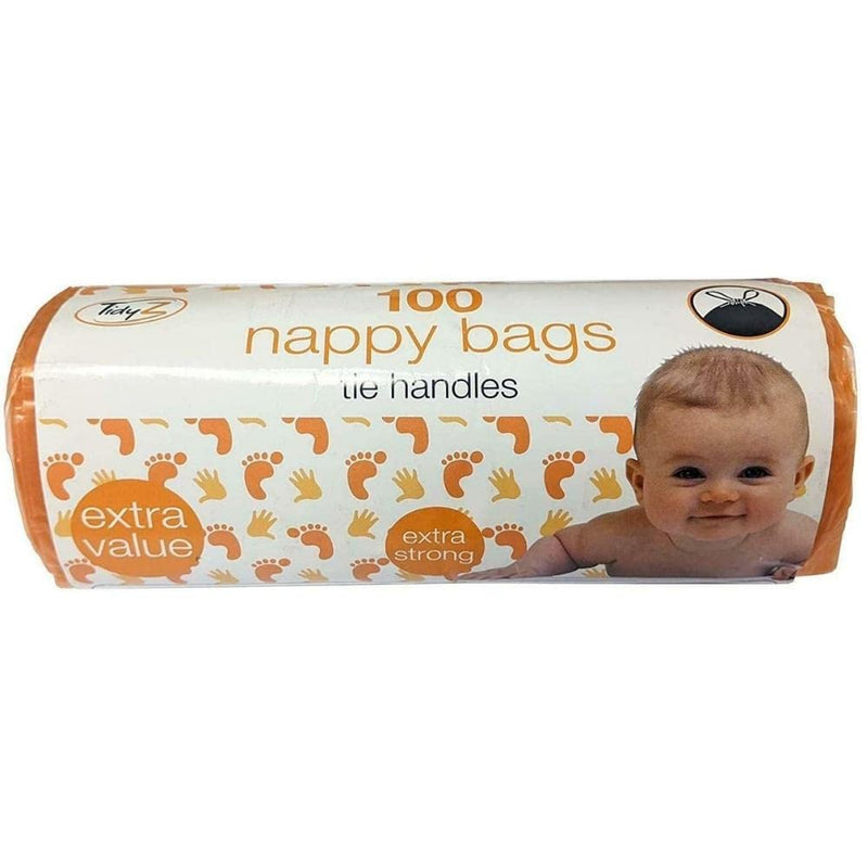 [Australia] - TidyZ Pack of 100 Nappy Bags Thick Strong On A Roll with Tie Handles 100 Count (Pack of 1) 