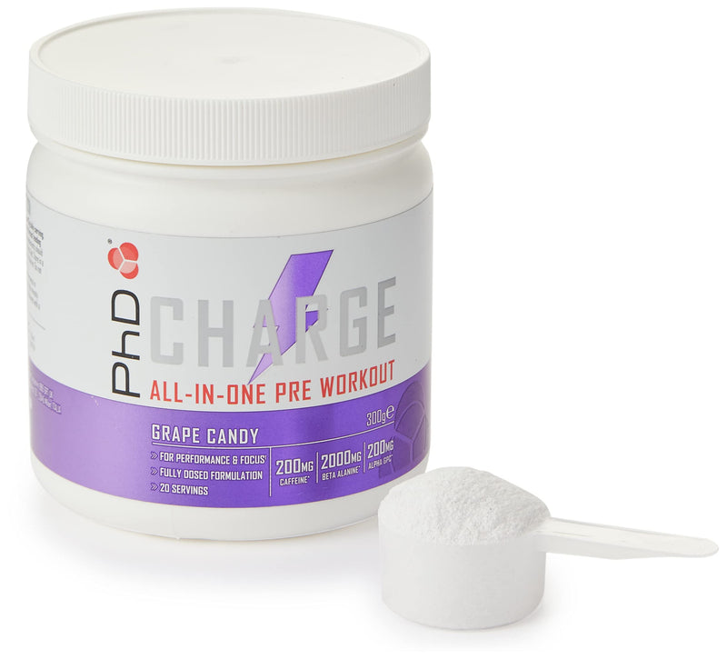 [Australia] - PhD, High Stimulant, Preworkout with added Creatine to Charge your Workouts, Grape Candy Flavour, 300g 