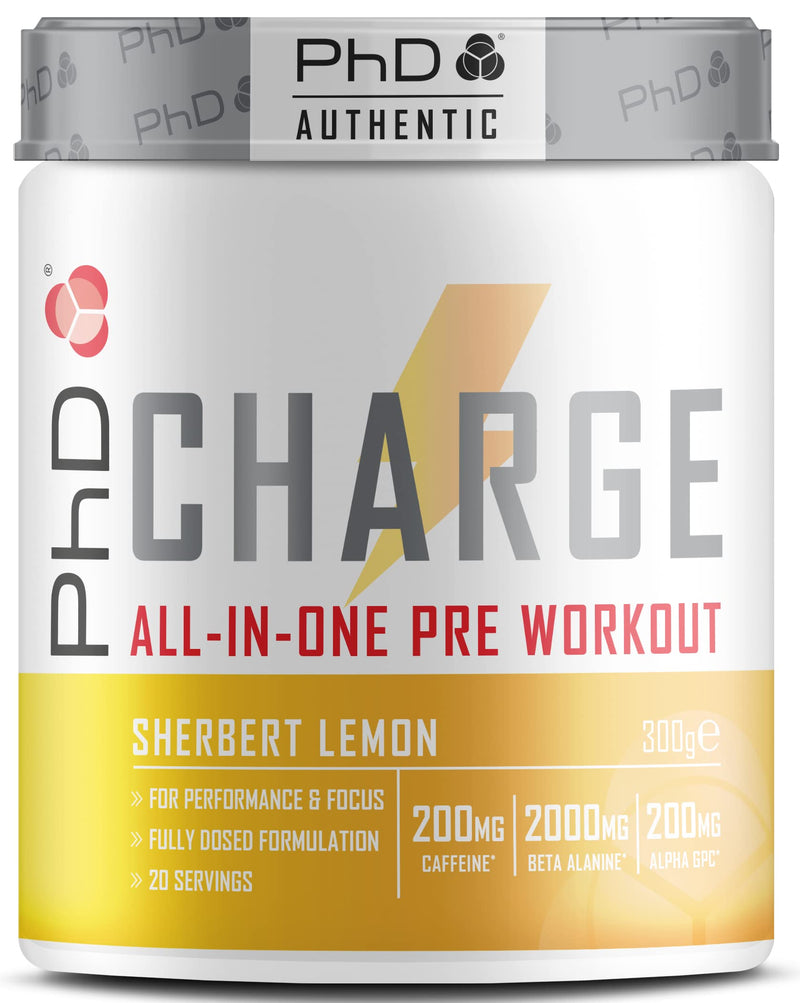 [Australia] - PhD, High Stimulant, Preworkout with added Creatine to Charge your Workouts, Sherbert Lemon Flavour, 300g 