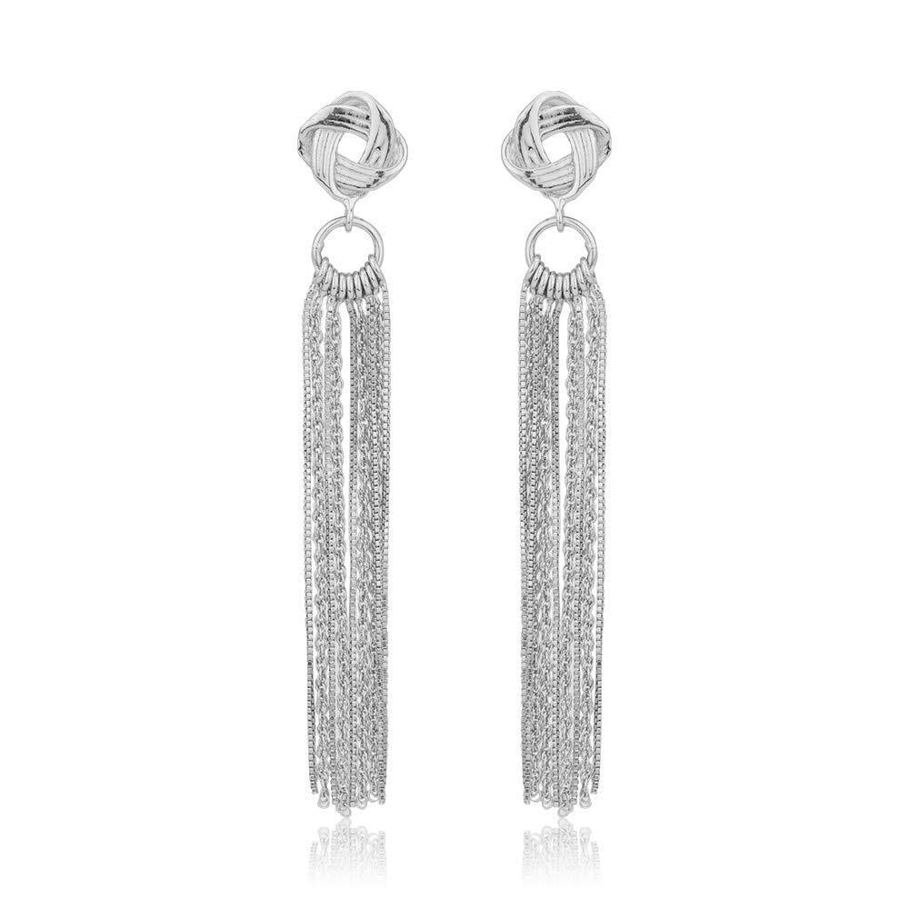 [Australia] - Vanbelle Sterling Silver Jewelry Chain Tassel Earring with Rhodium Plating for Women and Girls 