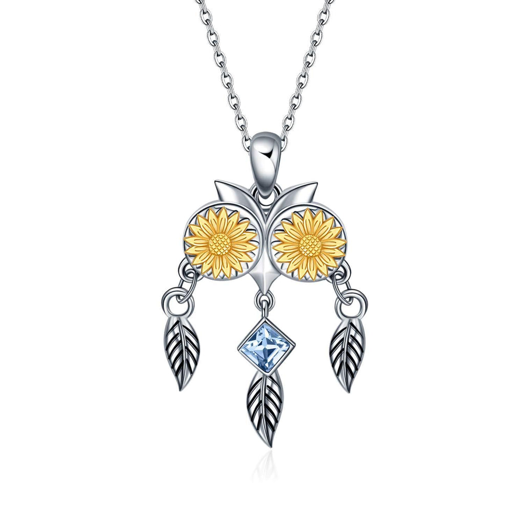 [Australia] - AOBOCO Owl Necklaces with Sunflower Necklaces for Women Sterling Silver Gold Plated With Crystal from Austria Gifts for Women Girls 