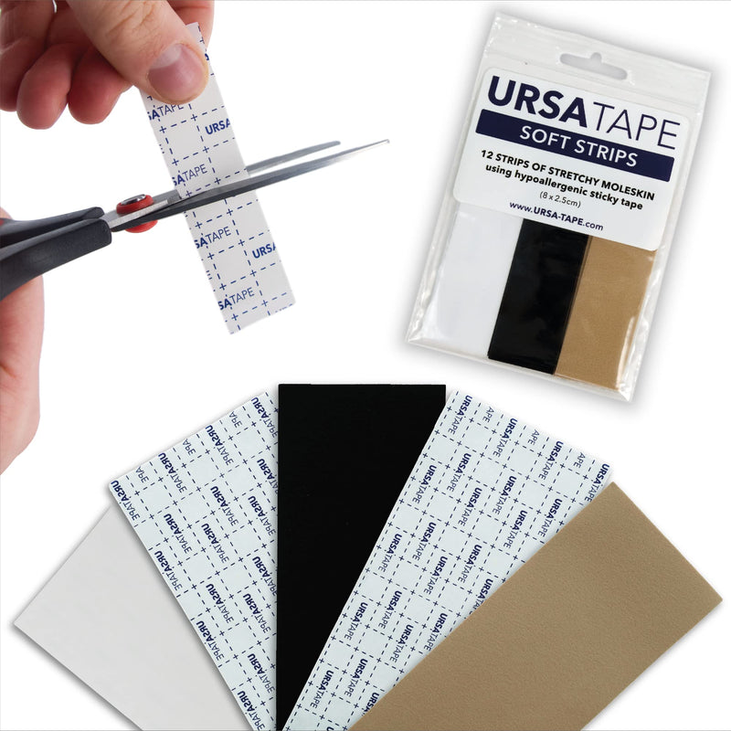 [Australia] - URSA Tape, Stretchy Moleskin Fabric Tape 12-Pack Strips, Heavy-Duty No-Residue Fashion Tape and Body Tape for Fabric, Shoes, Skin and More. 8x2.5 cm Multipack 