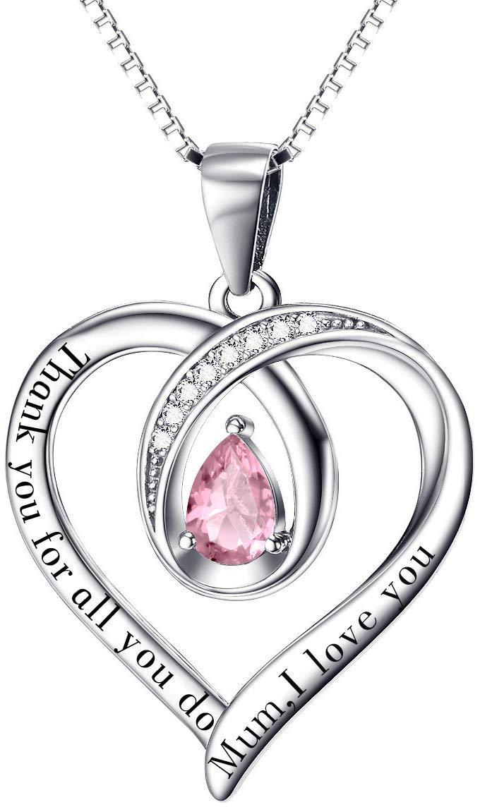 [Australia] - ELBONTEK Jewellery Giftsfor Mum,Sterling Silver Mum,I Love You Thank You for All You do Heart Pendant Women Necklace for Mum Pink 20inch 