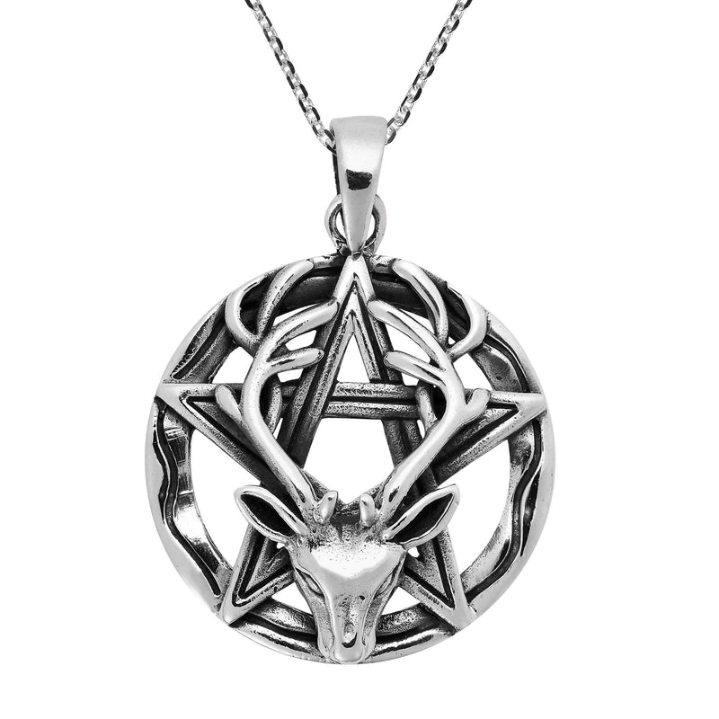 [Australia] - Wiccan Stag Pentacle Celtic Sterling Silver Necklace 