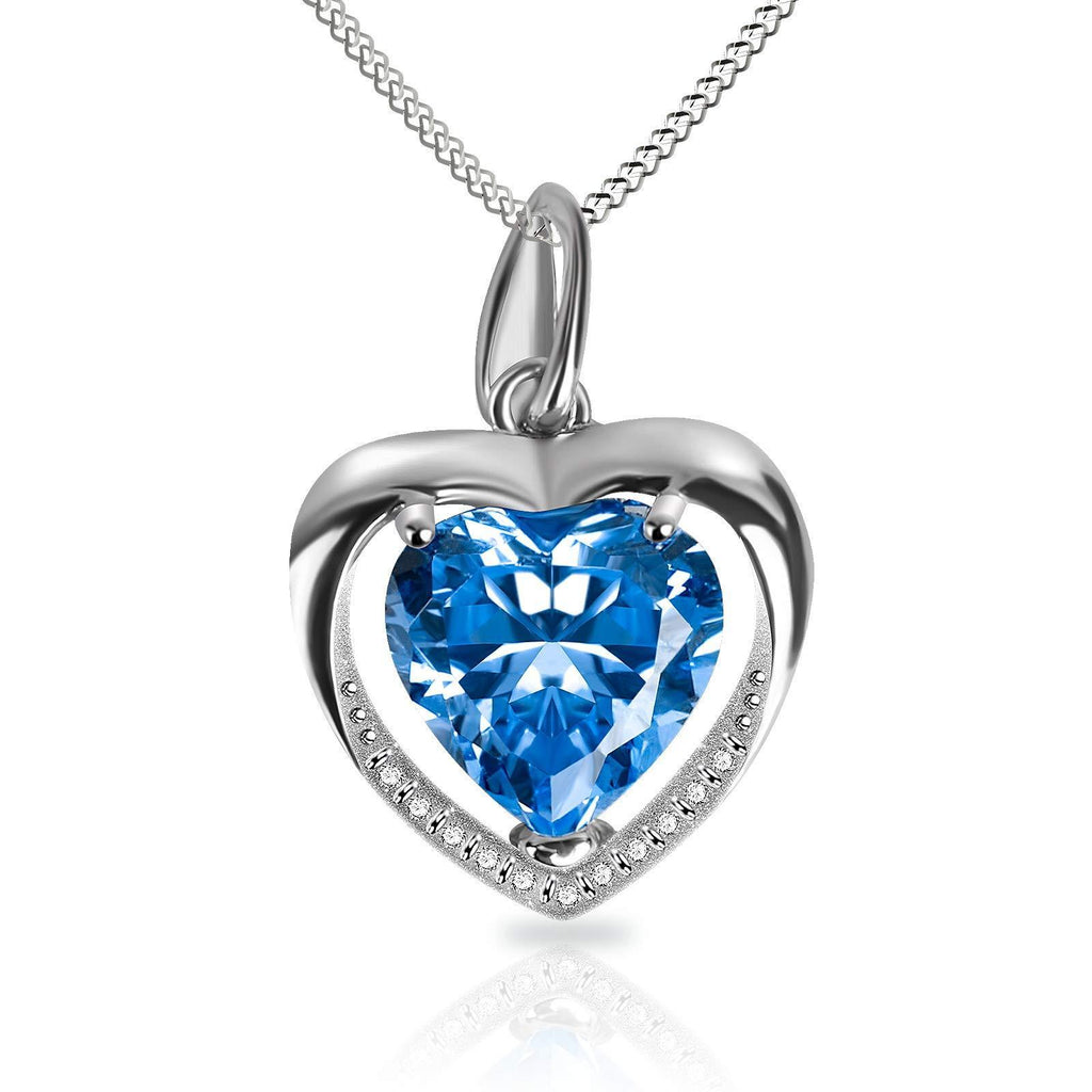 [Australia] - White Heart Necklace Jewellery for Women 925 Sterling Silver Ladies Double Heart Necklace with Decorated Gift Box Holiday Anniversary Birthday Valentines Day Gifts Jewelry for Wife Girlfriend Blue 