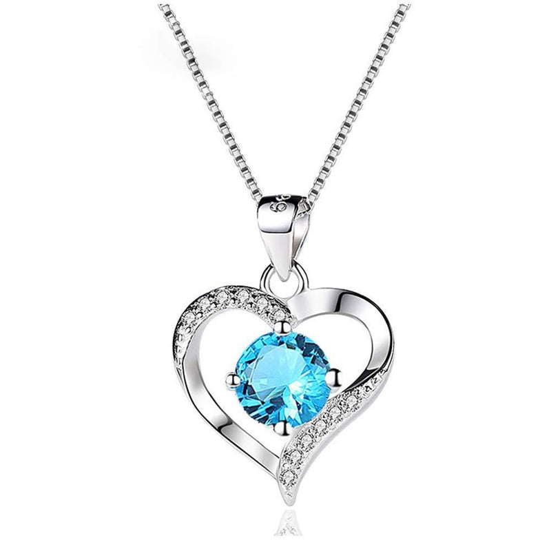 [Australia] - Deyanse Silver Jewellery Set for Women, 925 Sterling Silver Heart Earrings and Necklace Set with White/Blue/Purple Cubic Zirconia, Gift for Girlfriend Mother Wife on Wedding Engagement Birthday Blue 