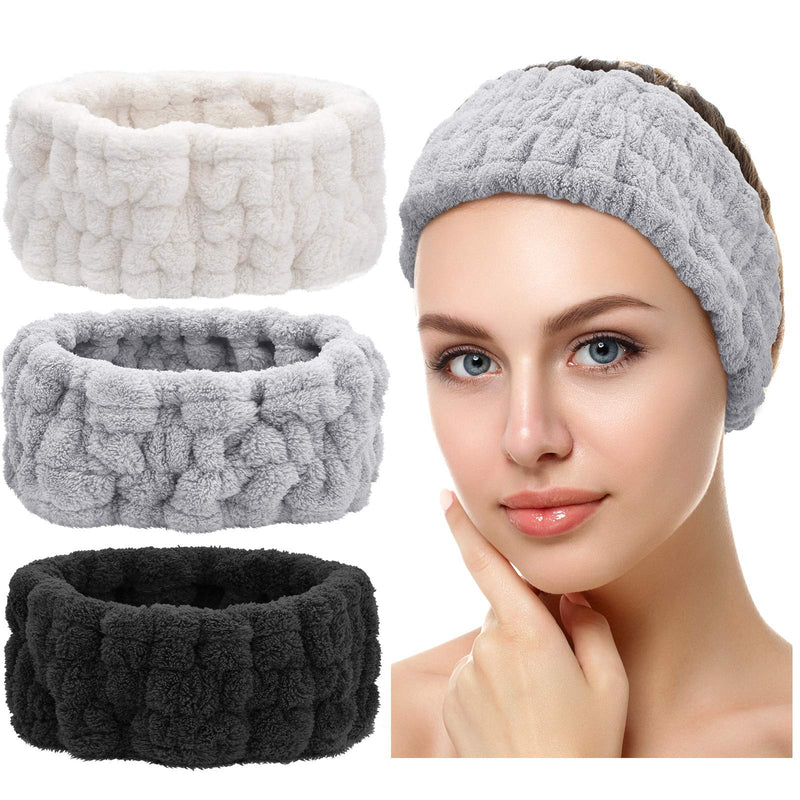 [Australia] - 3 Pieces Spa Facial Headband for Makeup and Washing Face Women Spa Yoga Sports Shower Facial Head Band Elastic Head Wrap for Girls and Women (Black, White, Light Grey) Black, White, Light Grey 