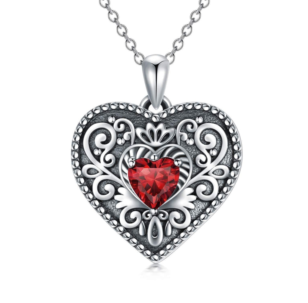 [Australia] - LONAGO Personalized Heart Locket Necklace That Holds Pictures 925 Sterling Silver Cubic Zirconia Photo Locket Necklace Jewelry Red-Only Locket 