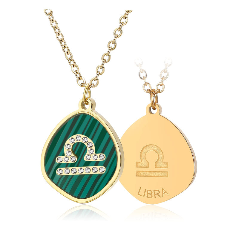 [Australia] - Qings Stainless Steel Constellation Pendant Necklace -- Gold-Plated Cubic Zirconia Turquoise Pendants Necklace for Women Girls Libra (Sept.23-Oct.22) 