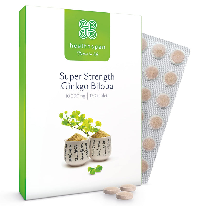 [Australia] - Healthspan Ginkgo Biloba 10,000 (120 Tablets) | Maximum Strength Ginkgo Extract | for Cognitive & Mental Function | Added Iodine & Vitamin B5 | Supports Energy | Vegan 